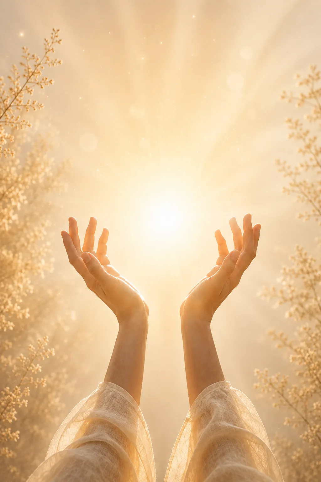 Zwei geöffnete Hände, die dem Sonnenlicht entgegengehalten werden